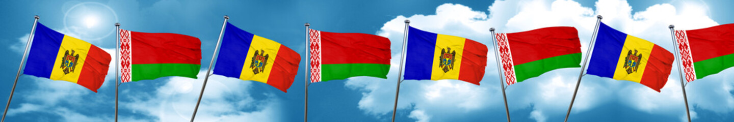 Moldova flag with Belarus flag, 3D rendering