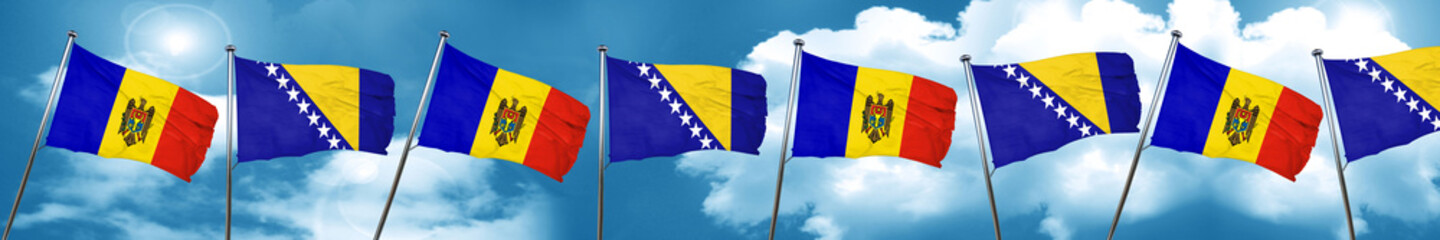 Moldova flag with Bosnia and Herzegovina flag, 3D rendering