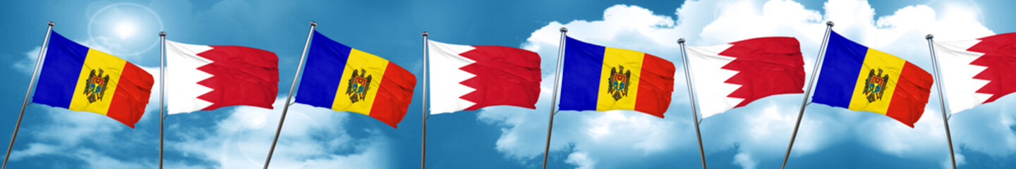 Moldova flag with Bahrain flag, 3D rendering