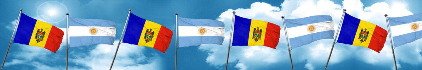 Moldova flag with Argentine flag, 3D rendering