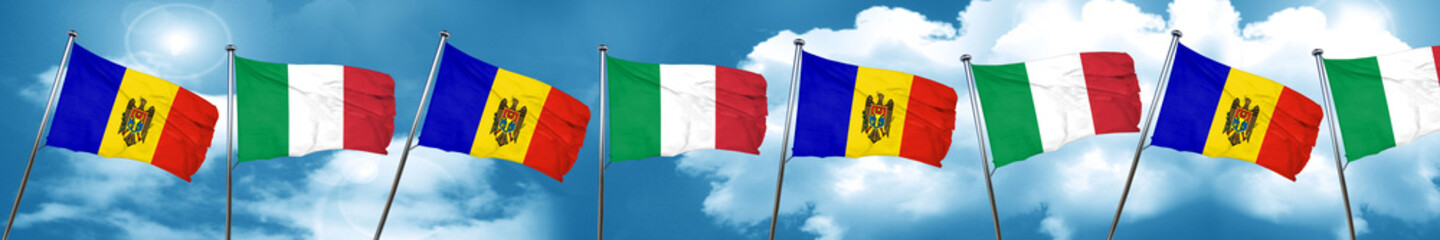 Moldova flag with Italy flag, 3D rendering