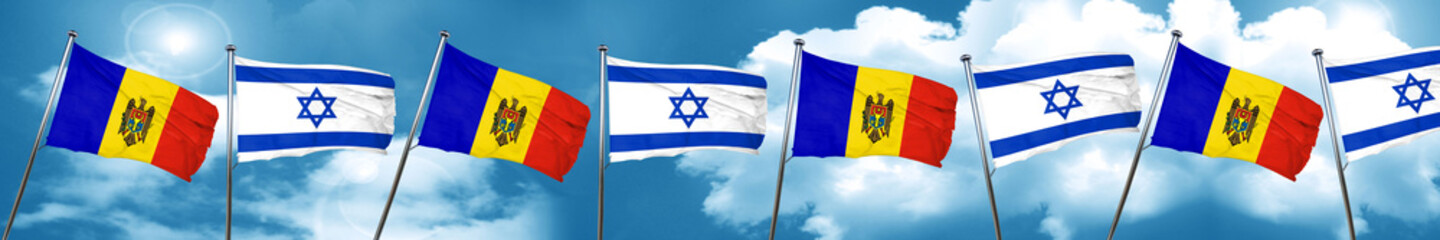 Moldova flag with Israel flag, 3D rendering