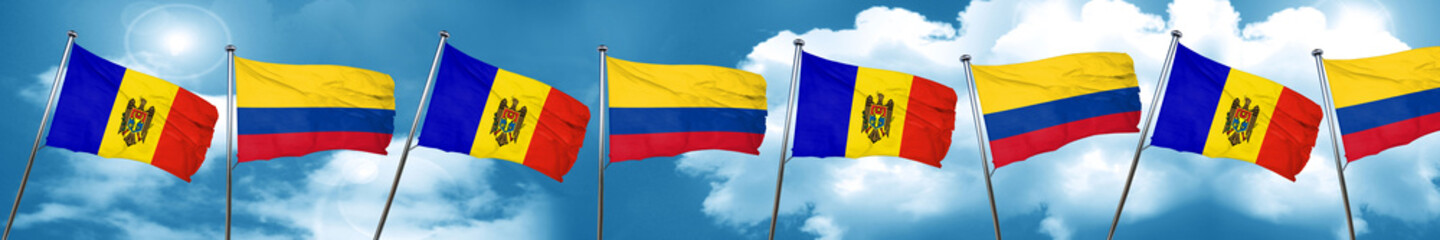 Moldova flag with Colombia flag, 3D rendering