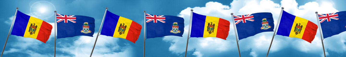 Moldova flag with Cayman islands flag, 3D rendering