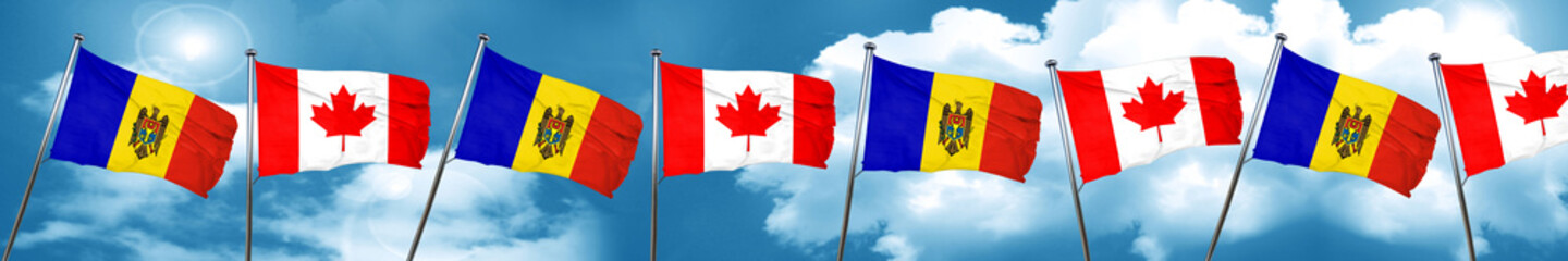 Moldova flag with Canada flag, 3D rendering