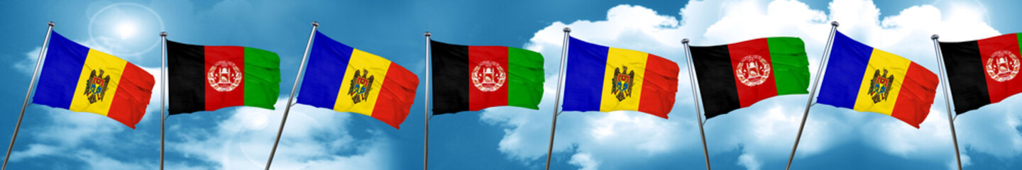 Moldova flag with afghanistan flag, 3D rendering