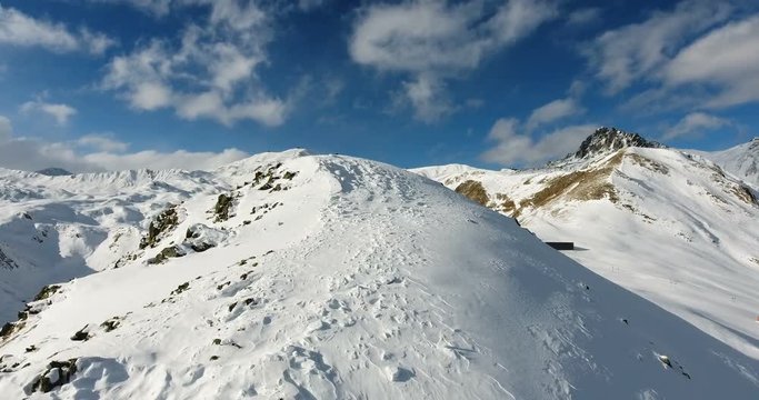 Aerial View Of Of Snowy Mountain Peak In Austria 4K