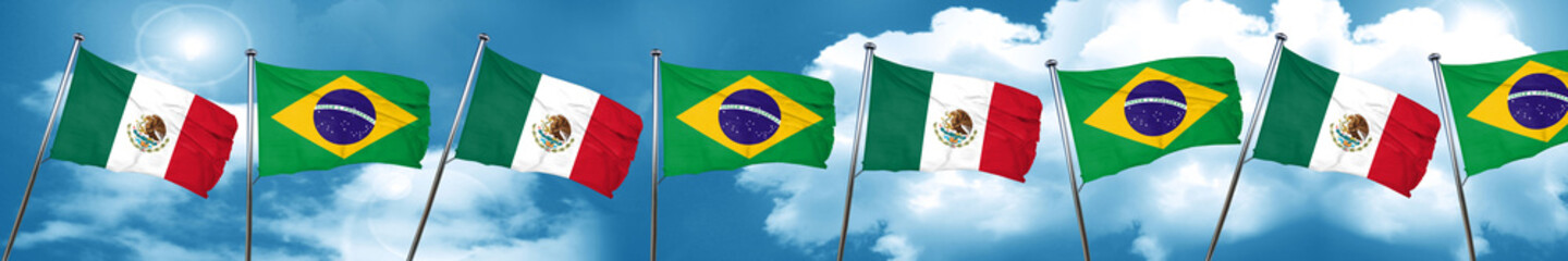 mexico flag with Brazil flag, 3D rendering