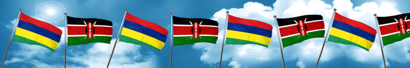 Mauritius flag with Kenya flag, 3D rendering