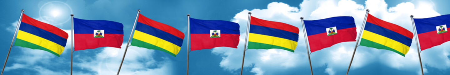 Mauritius flag with Haiti flag, 3D rendering