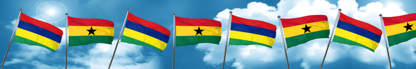 Mauritius flag with Ghana flag, 3D rendering