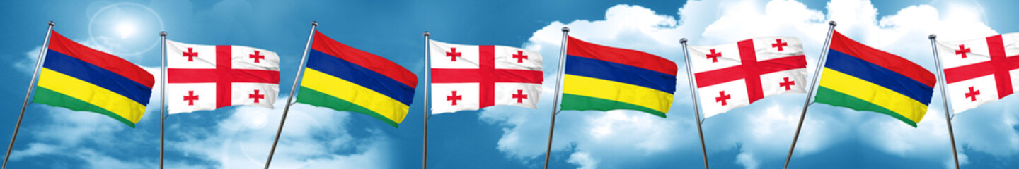 Mauritius flag with Georgia flag, 3D rendering