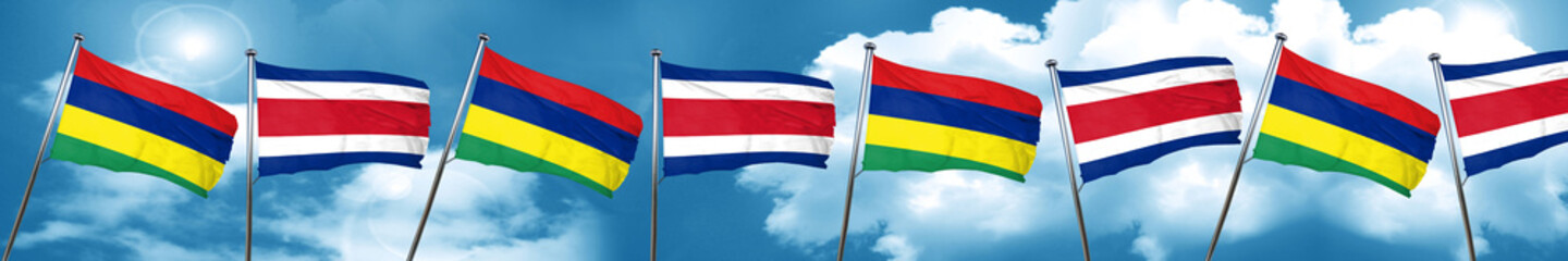 Mauritius flag with Costa Rica flag, 3D rendering