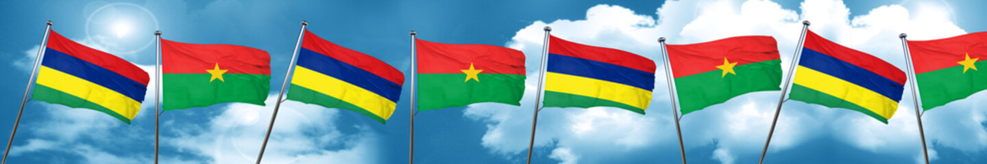 Mauritius flag with Burkina Faso flag, 3D rendering