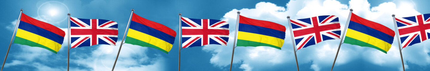 Mauritius flag with Great Britain flag, 3D rendering