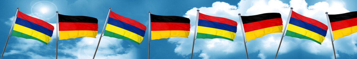 Mauritius flag with Germany flag, 3D rendering