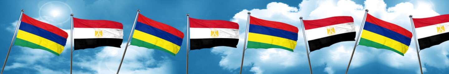 Fototapeta na wymiar Mauritius flag with egypt flag, 3D rendering