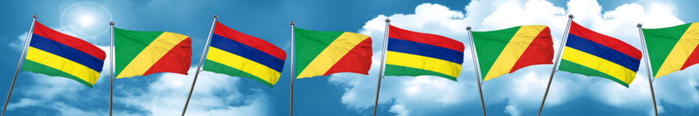 Mauritius flag with congo flag, 3D rendering