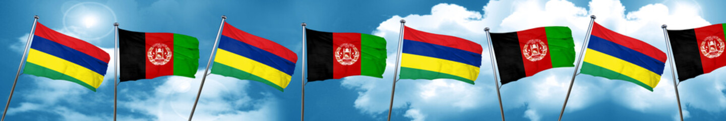 Mauritius flag with afghanistan flag, 3D rendering