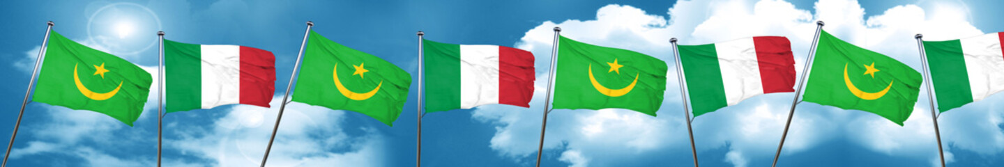 Mauritania flag with Italy flag, 3D rendering