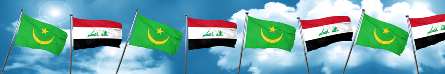 Mauritania flag with Iraq flag, 3D rendering