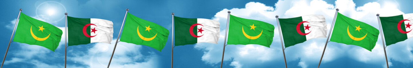 Mauritania flag with Algeria flag, 3D rendering