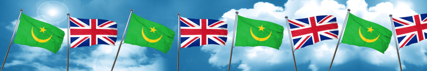 Mauritania flag with Great Britain flag, 3D rendering