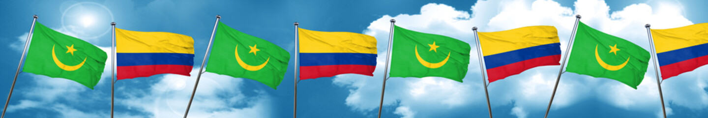 Mauritania flag with Colombia flag, 3D rendering