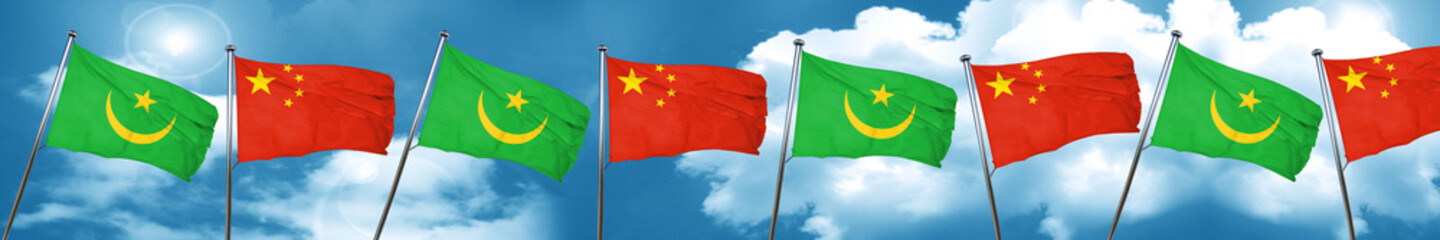 Mauritania flag with China flag, 3D rendering