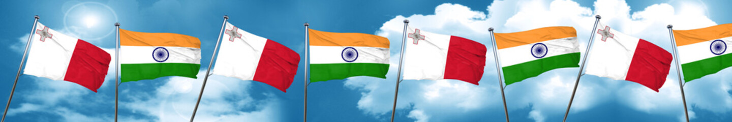 Malta flag with India flag, 3D rendering