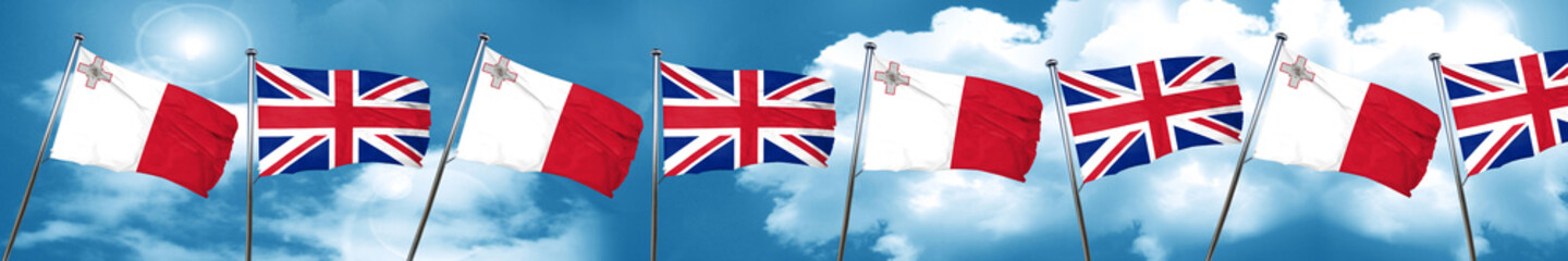 Malta flag with Great Britain flag, 3D rendering