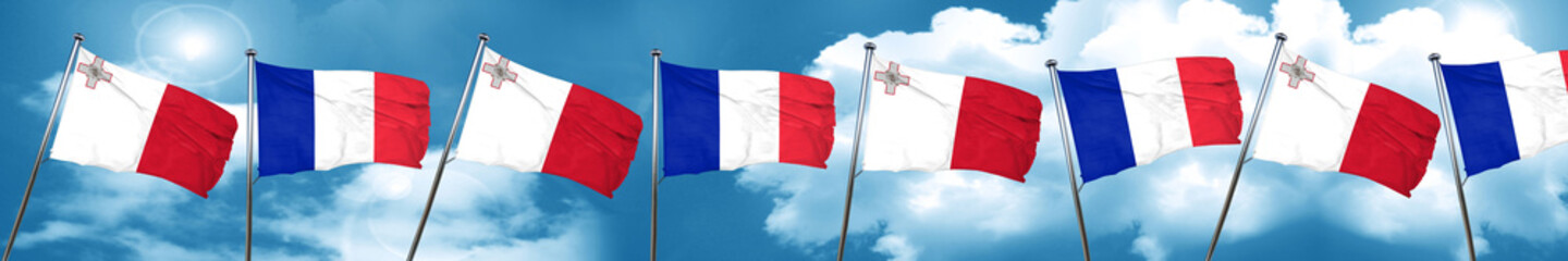 Malta flag with France flag, 3D rendering