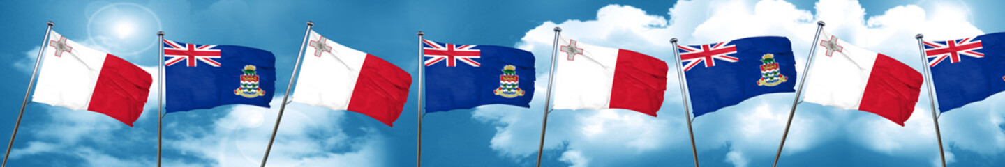 Malta flag with Cayman islands flag, 3D rendering