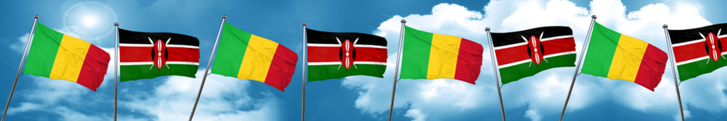 Mali flag with Kenya flag, 3D rendering