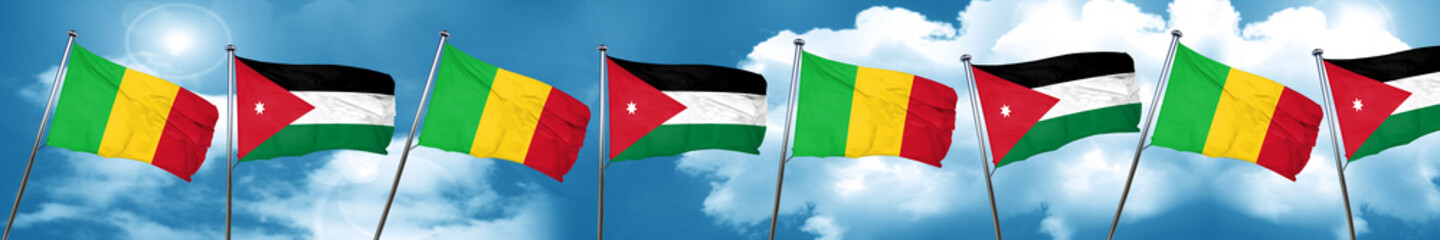 Mali flag with Jordan flag, 3D rendering