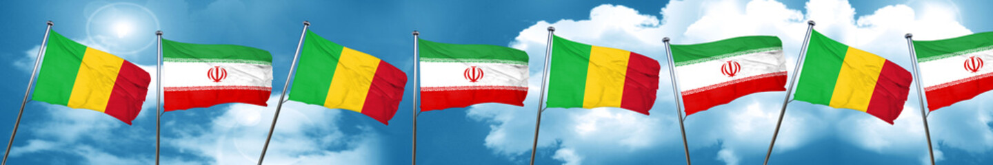 Mali flag with Iran flag, 3D rendering