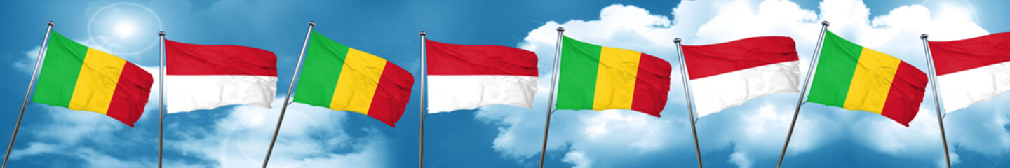 Mali flag with Indonesia flag, 3D rendering