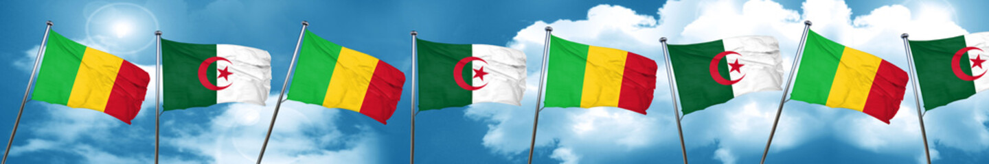 Mali flag with Algeria flag, 3D rendering