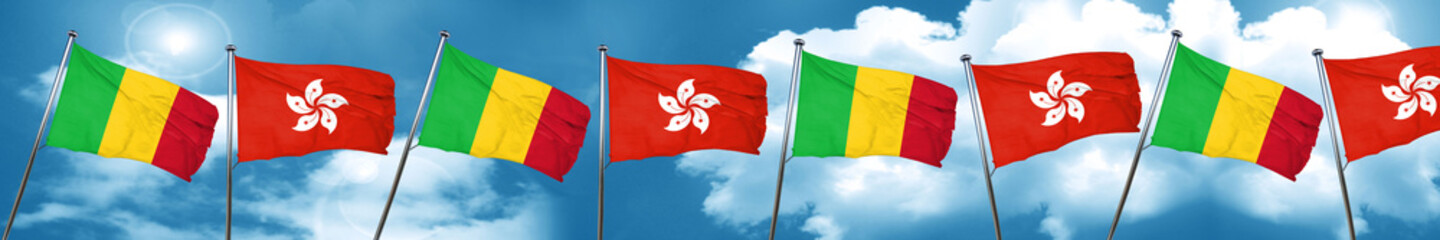 Mali flag with Hong Kong flag, 3D rendering