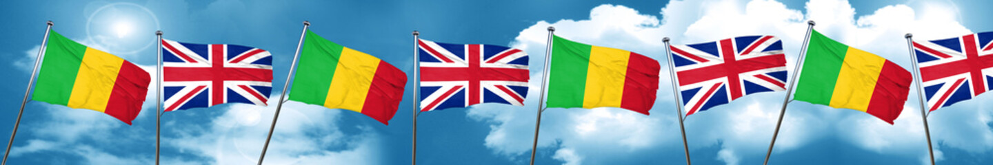 Mali flag with Great Britain flag, 3D rendering