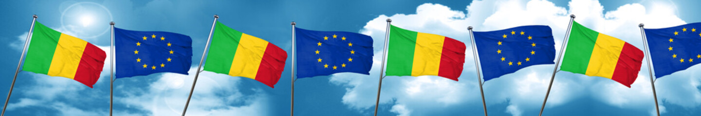 Mali flag with european union flag, 3D rendering