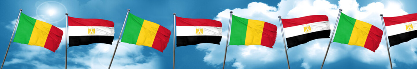 Mali flag with egypt flag, 3D rendering