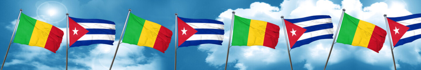 Mali flag with cuba flag, 3D rendering