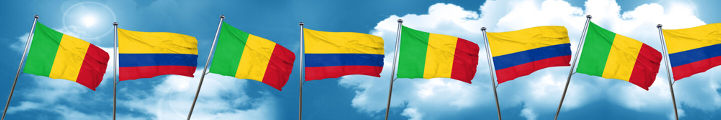 Mali flag with Colombia flag, 3D rendering