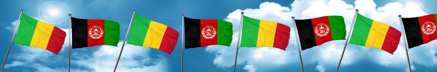 Mali flag with afghanistan flag, 3D rendering