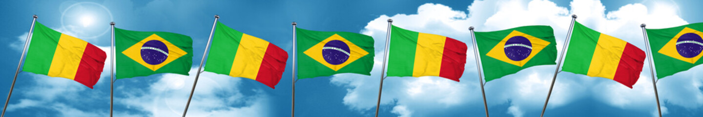 Mali flag with Brazil flag, 3D rendering