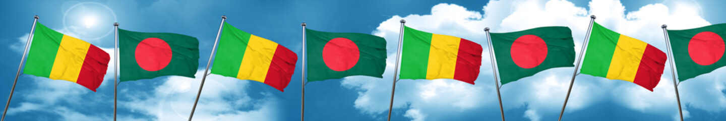 Mali flag with Bangladesh flag, 3D rendering