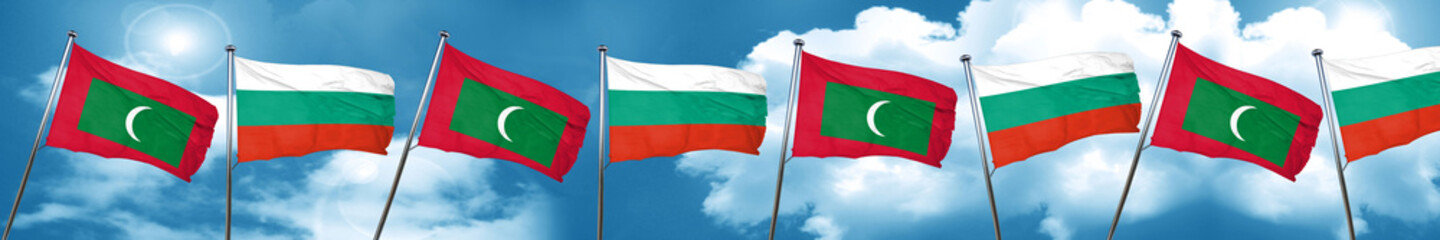 Fototapeta na wymiar Maldives flag with Bulgaria flag, 3D rendering