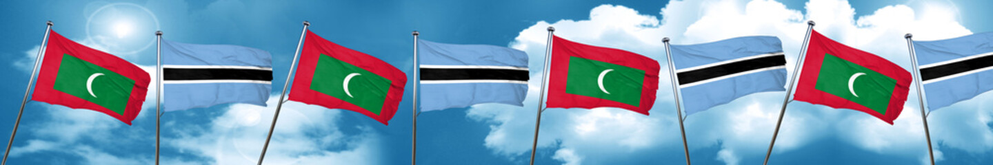 Fototapeta na wymiar Maldives flag with Botswana flag, 3D rendering