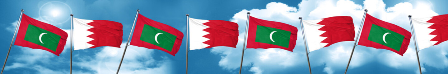 Maldives flag with Bahrain flag, 3D rendering